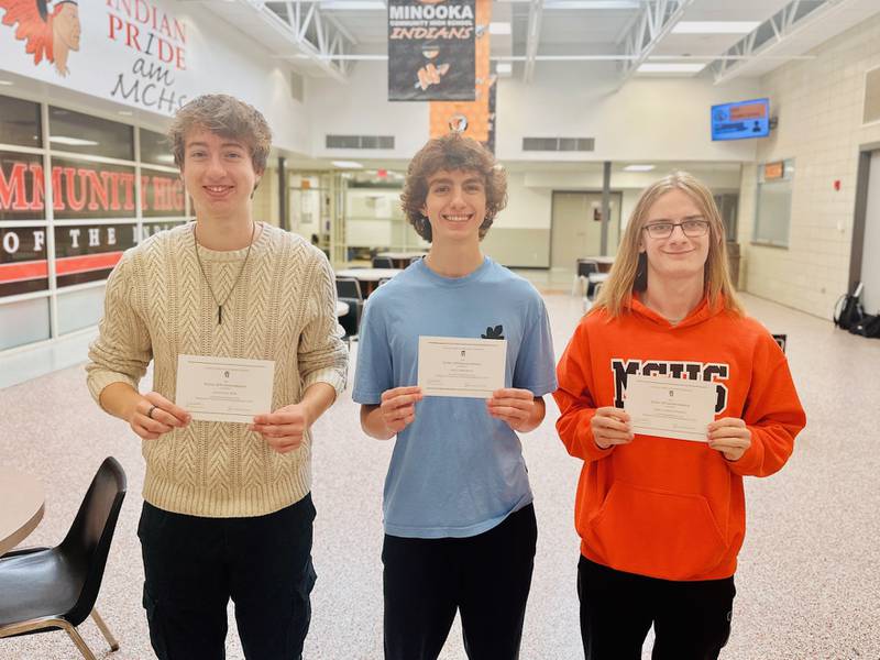 Minooka Community High School has announced that Johnathan Beck, Ayden Hollingsworth and Dino Persicketti have been named Commended Students in the 2025 National Merit Scholarship Program.