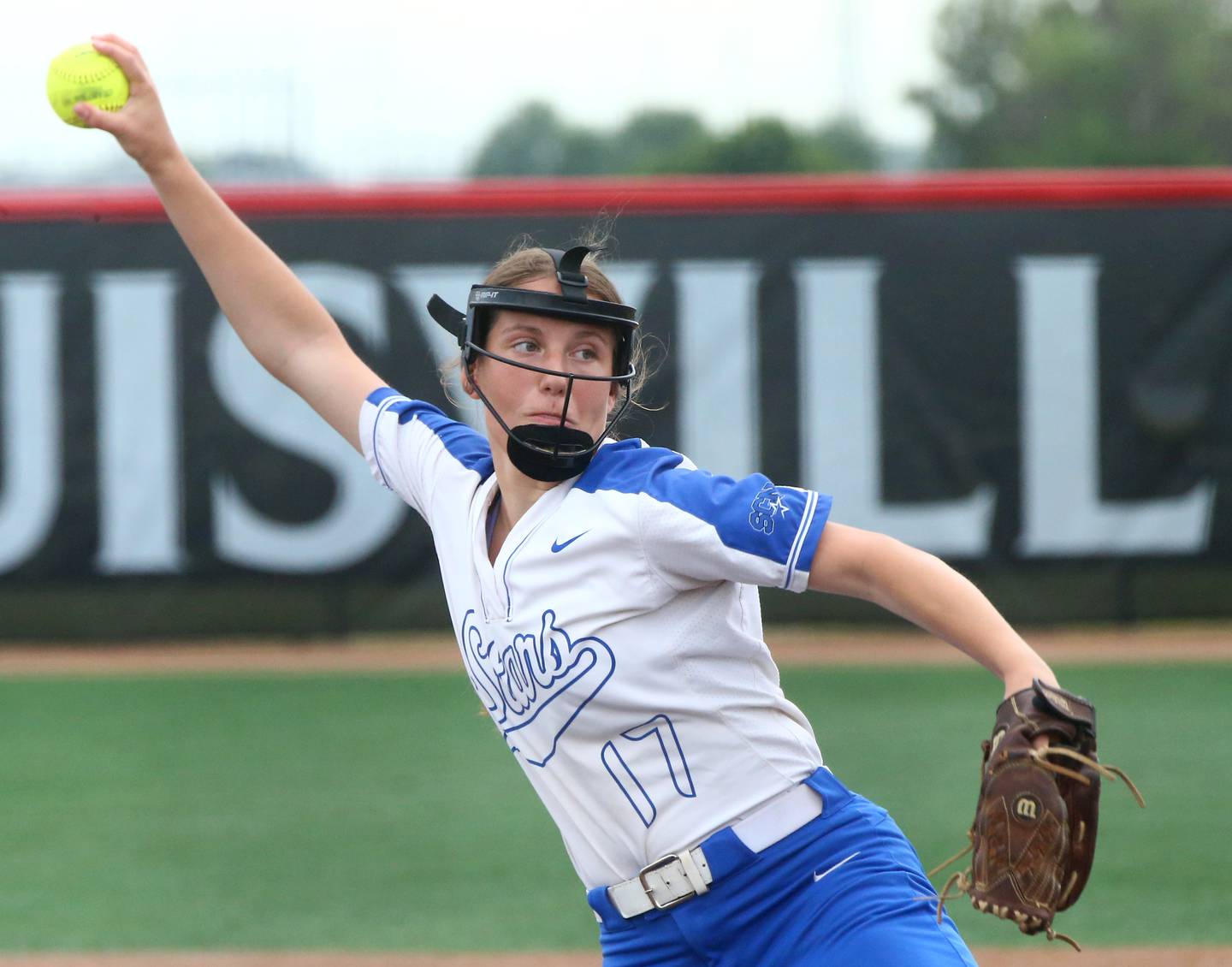 St. Charles North's Ava Goettel delivers a pitch to Chicago Marist in the Class 4A softball state championship on Saturday, June 11, 2022 at the Louisville Slugger Complex in Peoria.