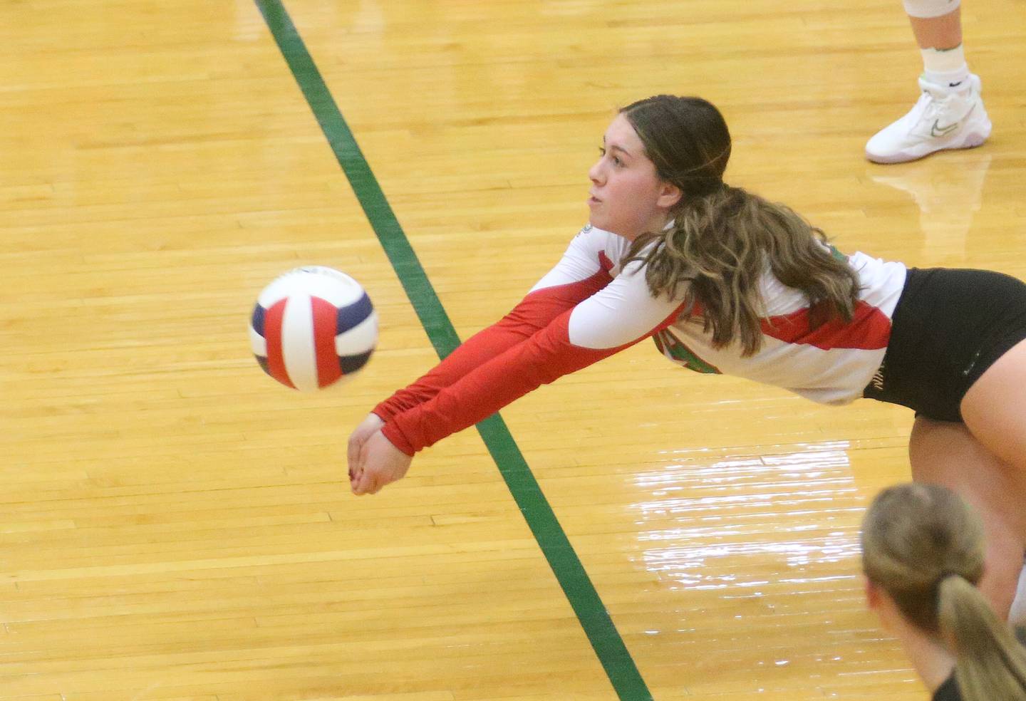 L-P's libero Marissa Sanchez returns a serve from Geneseo in the Class 3A Regional on Tuesday, Oct. 24, 2023 at Sellett Gymnasium.