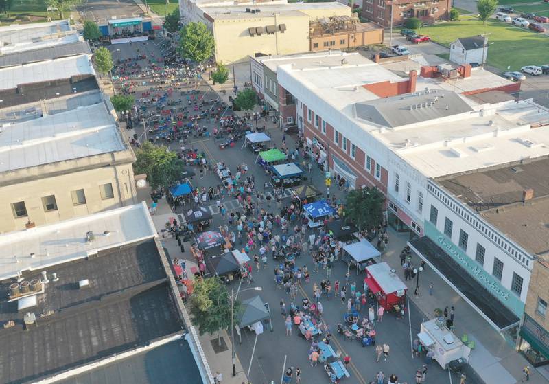 An aerial vew of the crowd that attended the 2025 season opening concert featureing Mae Estes during the "Down on Main Street" concert on Friday, June 20, 2025 downtown Princeton. The free public music series continues July 18 with the Dave Matthews Band. On Aug. 8, the party turns classic with Face 2 Face, a tribute to Elton John and Billy Joel. Sept. 4 brings the groove with Electric Avenue, a dynamic band known for their funk, soul and classic rock covers that get everyone dancing and singing along. The series closes with a festive Oktoberfest celebration on Oct, 18, featuring the lively Heidelberg German Band.