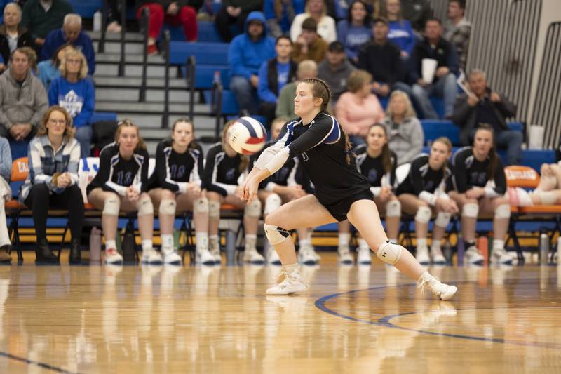 Newark’s Julia DiClementi against Galena Monday, Oct. 30, 2023 at the Eastland 1A volleyball sectional.