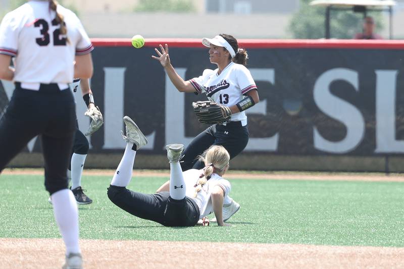 Antioch’s center fielder Eden Echevarria bare hands the ball preventing extra bases against Lemont in the Class 3A state championship game on Saturday, June 10, 2023 in Peoria.