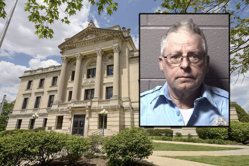 Richard C. Milam, 69, of Sycamore, is charged with three felony counts of visual reproduction of child pornography depicting videos and images of child sexual abuse, according to DeKalb County court records. Milam was charged Nov. 17, 2023. (Inset photo provided by DeKalb County Jail)