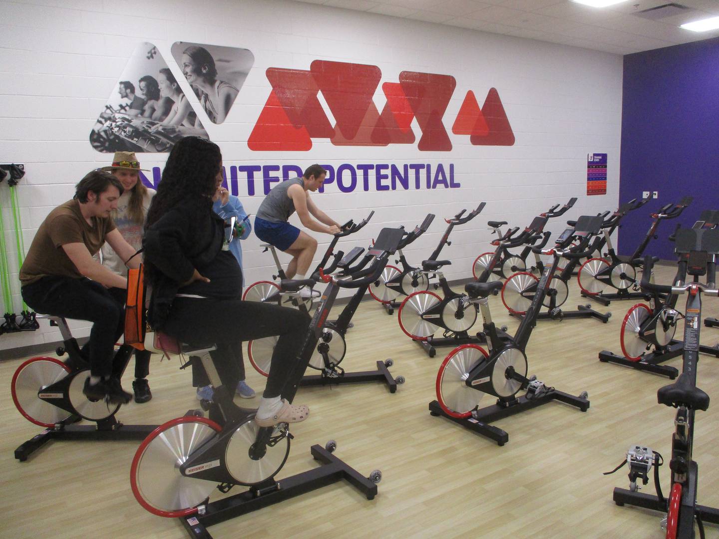Visitors at an open house for the Village of Shorewood YMCA on Saturday try out the equipment in the cycling studio. May 2, 2026