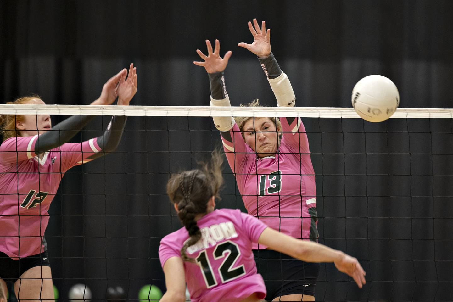 Rock Falls’ Claire Bickett goes up to block a shot Thursday, Oct. 13, 2022 against Dixon.