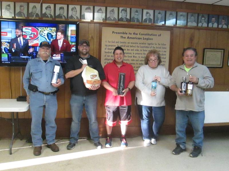 The first annual Turkey Bowl was held Sunday, Nov. 12, 2023 at Plano American Legion. Pictured (L to R): Cliff Oleson, Scott Joschko, David Dominguez, Tina Wantland, Rollo Gonzalez