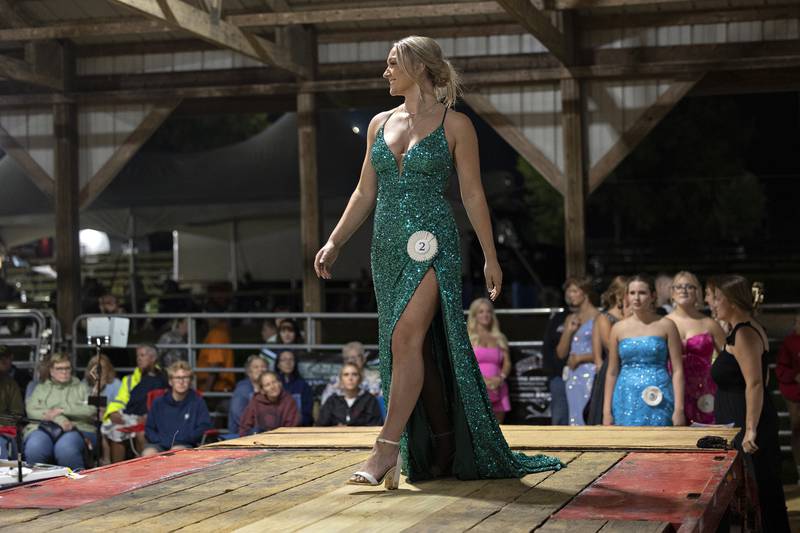 Ali Danekas, 19, competes in the Ogle County Queen pageant Thursday, July 30, 2025, at the Ogle County Fairgrounds.