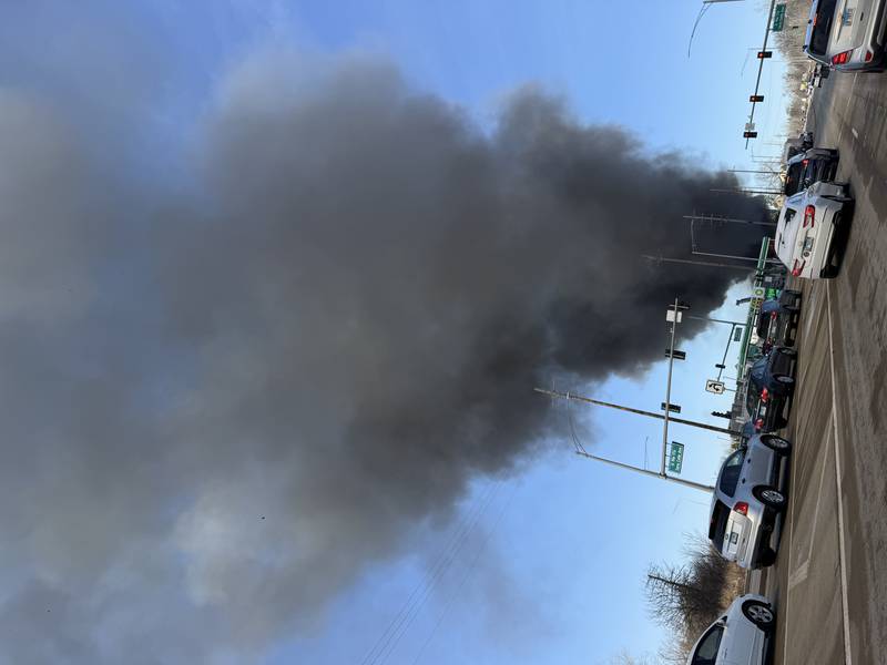 A plume of smoke seen rising from the corner of Routes 176 and 14 in Crystal Lake on March 20, 2025. Officials said it was a training exercise.