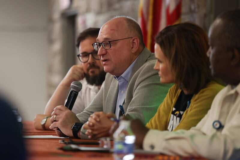 Dennis Anderson, Vice President News Operations for Shaw Media, talks about the use of news outlets to bring awareness about Juneteenth at the Juneteenth event hosted by the Joliet Area Historical Museum on Monday, June 19, 2023 in Joliet.