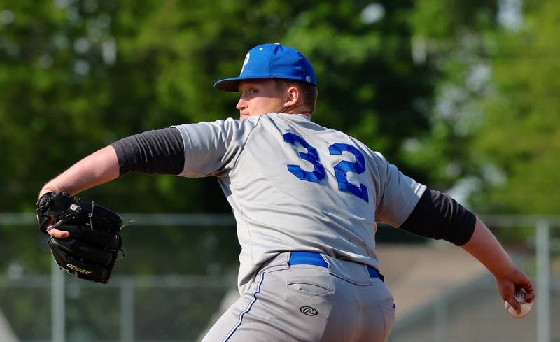 Princeton senior right-hander Luke Smith delivers a pitch against Kewane Monday at Prather Field.