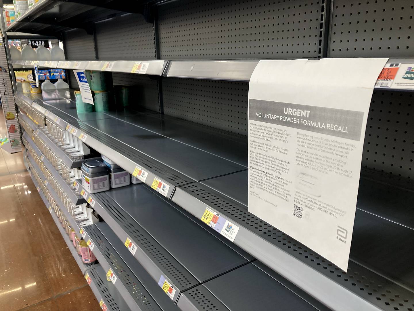 The baby formula shelves on Tuesday, May 10, 2022, at a Woodstock store. Because of a recall and supply chain problems, baby formula has become hard to find.
