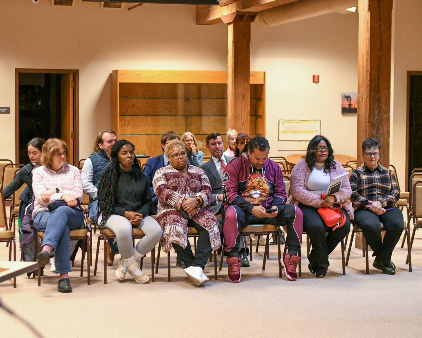 Community members listen to what candidates had to say during the forum on Tuesday Feb. 20, 2024, held at Batavia’s city hall hosted by the League of Woman Voters.