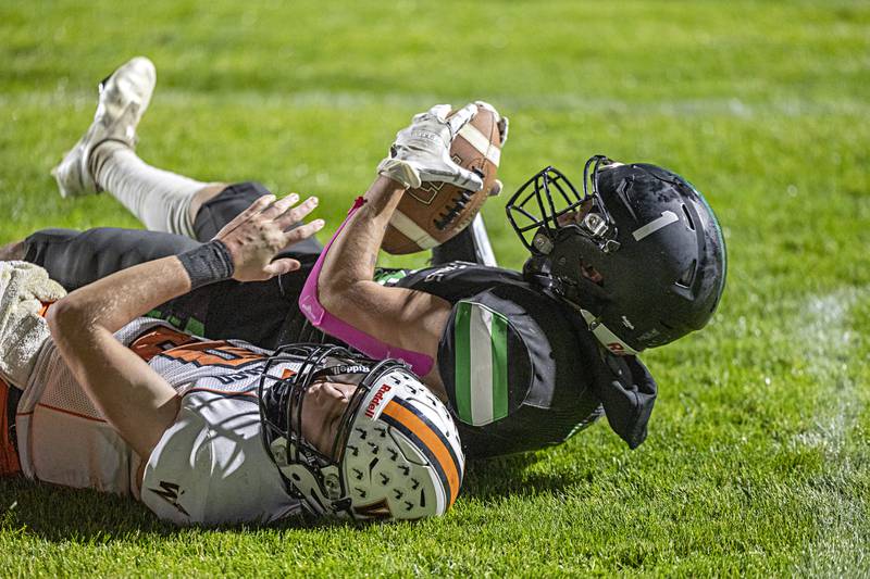 Rock Falls’ Easton Canales hauls in a third quarter catch for a TD against Winnebago Friday, Oct. 20, 2023 in Rock Falls.
