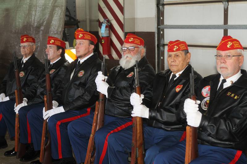 Veterans with the Lake County Detachment #801 - Marine Corps League listen to the Lindenhurst Veterans Day Ceremony at the Public Works garage behind the Village Hall on November 11th in Lindenhurst.
Photo by Candace H. Johnson for Shaw Local News Network
