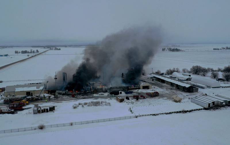 Flames and smoke billow from LSC Environmental Products on Monday, Jan. 22, 2024 near Lostant. The company was the former Phoenix Paper Products. It is located between Tonica and Lostant off of Illinois 251.