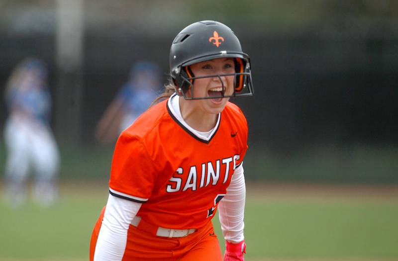 St. Charles East's Lexi Majkszak celebrates a homerun during a game against St. Charles North on Friday, April 25, 2025 at St. Charles North.