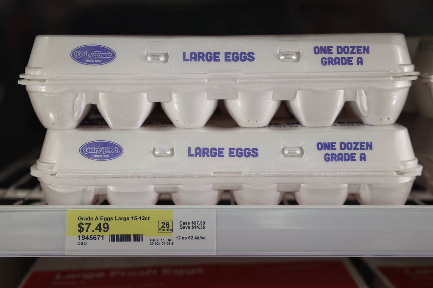 Cartons of eggs sit on the shelf at Gordon Food Service in Joliet. A national shortage of eggs has cause sharp rise in egg prices.