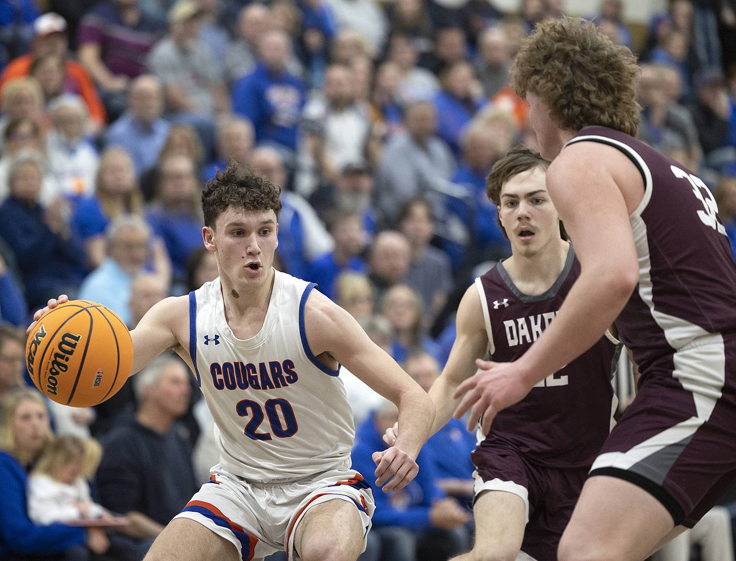 Eastland’s Peyton Spears handles the ball against Dakota Wednesday, March 5, 2025, during the Class 1A boys basketball Sectional semifinal at Pecatonica High School.