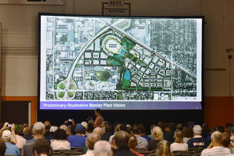 Chicago Bears officials host a community meeting to discuss their potential move to Arlington Heights on Thursday, September 8, 2022 at Hersey High School in Arlington Heights.