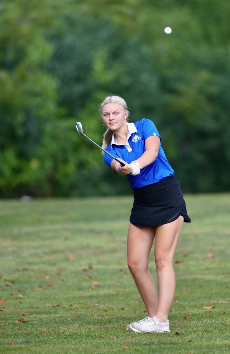 Princeton's Ava Morton swings Saturday at Wyaton Hills.