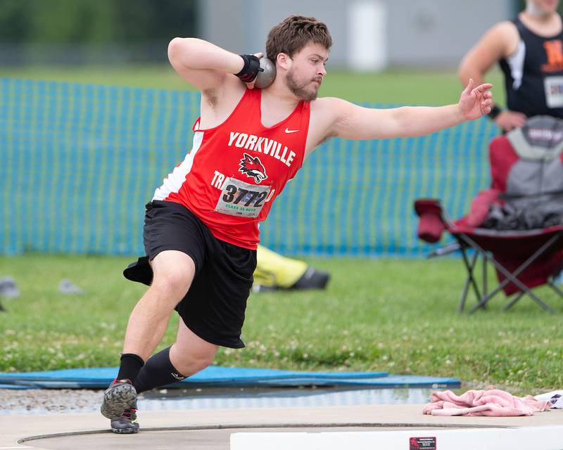 June 19, 2021- Charleston, IL -Yorkville's Kyle Clabough competes in the Class 3A Shot Put during IHSA Boys State Track and Field Finals. [Photo: Douglas Cottle/PhotoNews]