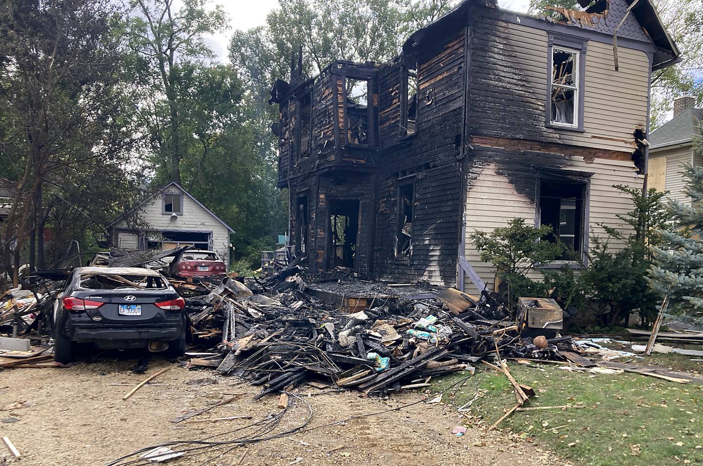 The remains of home in the 300 block of Lincoln Avenue on Tuesday, October 10, 2023, after an explosion following a gas leak in the area leveled one  home as caused several fires.