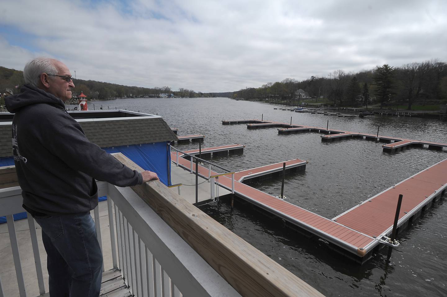 Scott Pucket looks over the the docks for boaters on Wednesday, May 4, 2022, at Port Edwards, 20 W. Algonquin Road in Algonquin. With warmer weather in the forecast, Port Edwards is busily preparing for the upcoming summer boating season.