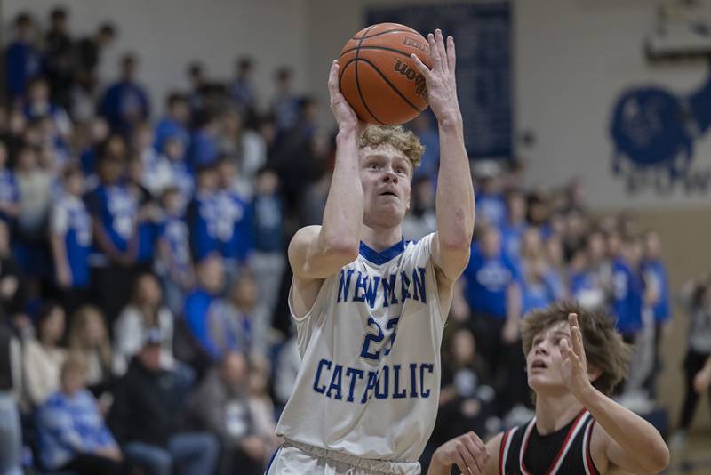 Newman’s Lucas Simpson puts up a shot against Hall Friday, Feb. 2, 2024 at Newman High School.