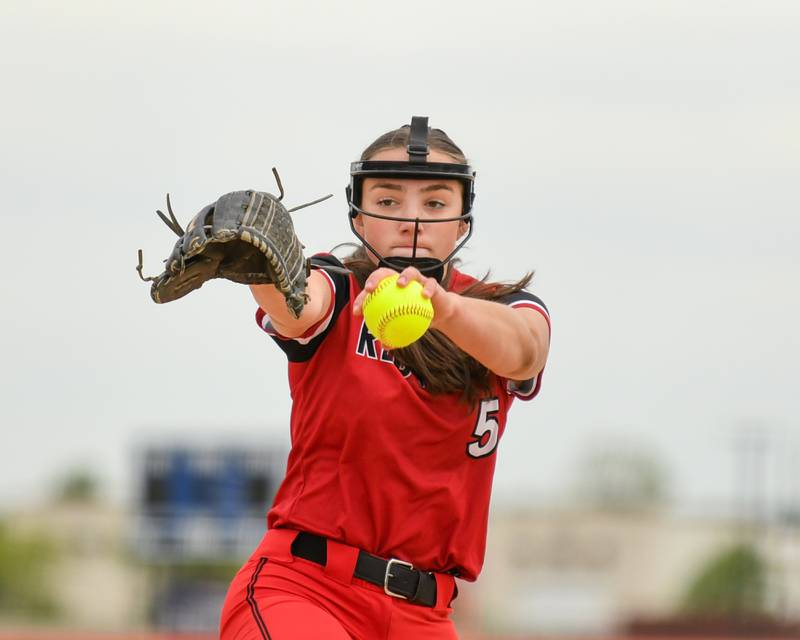 Benet Academy's Noel Klody (5) pitches during the regional final game on Friday May 22, 2026, while traveling to take on Oswego at Oswego High School.