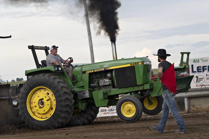 Alex Leffeoman competes Thursday, July 24, 2025, in the tractor pulls at the Lee County Fair.