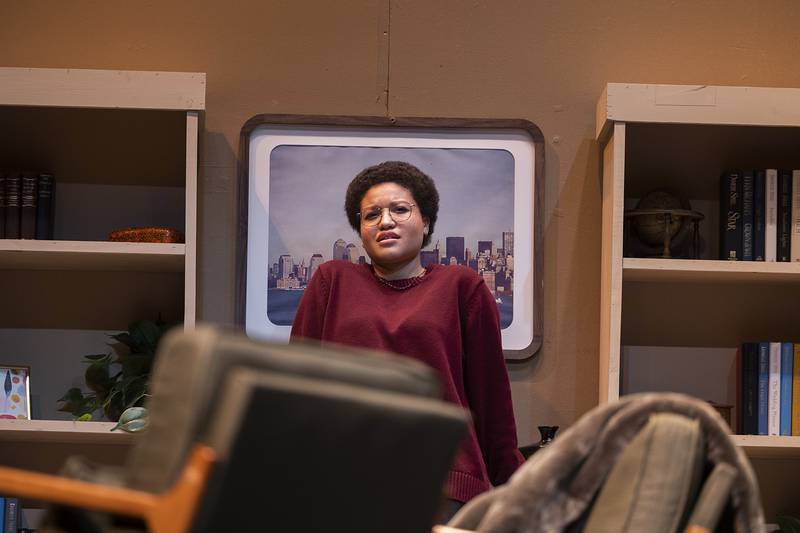 Sterling High School student Trinity Pankey plays the part of Abby in “The Mercy Seat.” The Neil Labute play takes place in a New York apartment the day after the 9/11 attacks.