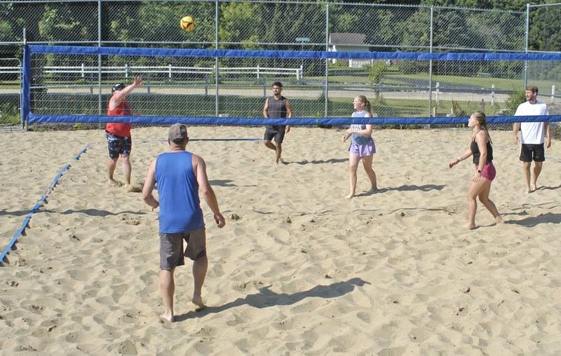 Contestants play volleyball during a tournament at Plum Hollow on Saturday, July 5, at the 61st annual Dixon Petunia Festival.