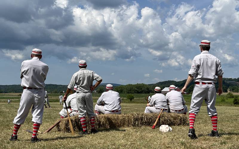The Ganymedes, a vintage base ball team based in Oregon, Illinois, played took part in the Gettysburg National 19th Century Base Ball Festival located on a farm adjacent to the Gettysburg National Military Park in eastern Pennsylvania.