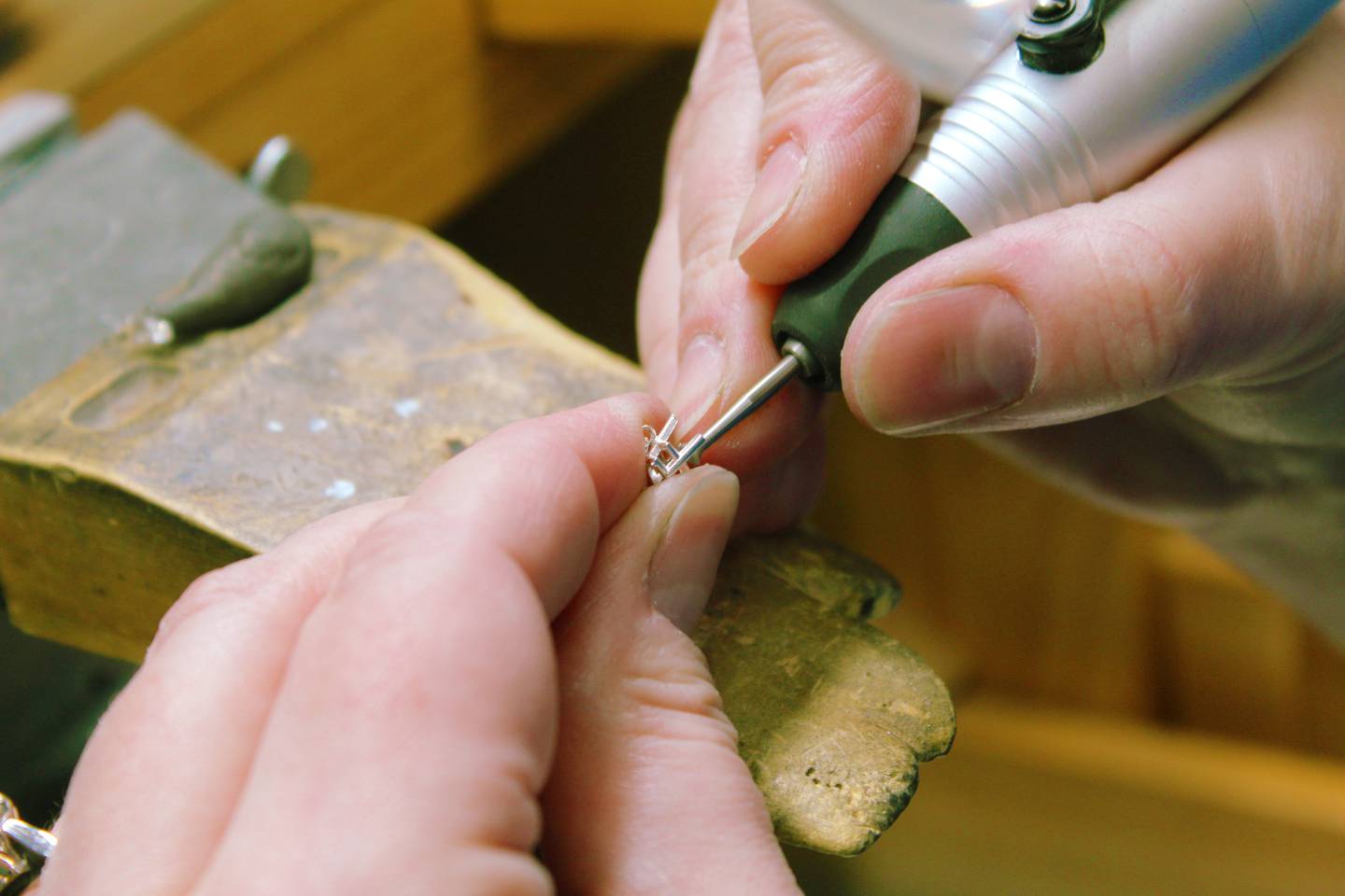 Jennifer Brooks of Brooks Jewelers in Oregon works on a ring at the store's workshop. She has 22 years in the jewelry business and specializes in custom pieces.