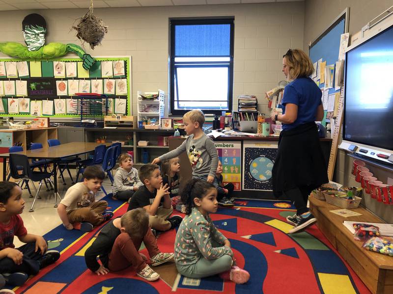 Students in Melissa Preston's preschool classroom at Northview Elementary in Peru practice their counting skills on Wednesday, Nov. 2, 2022.