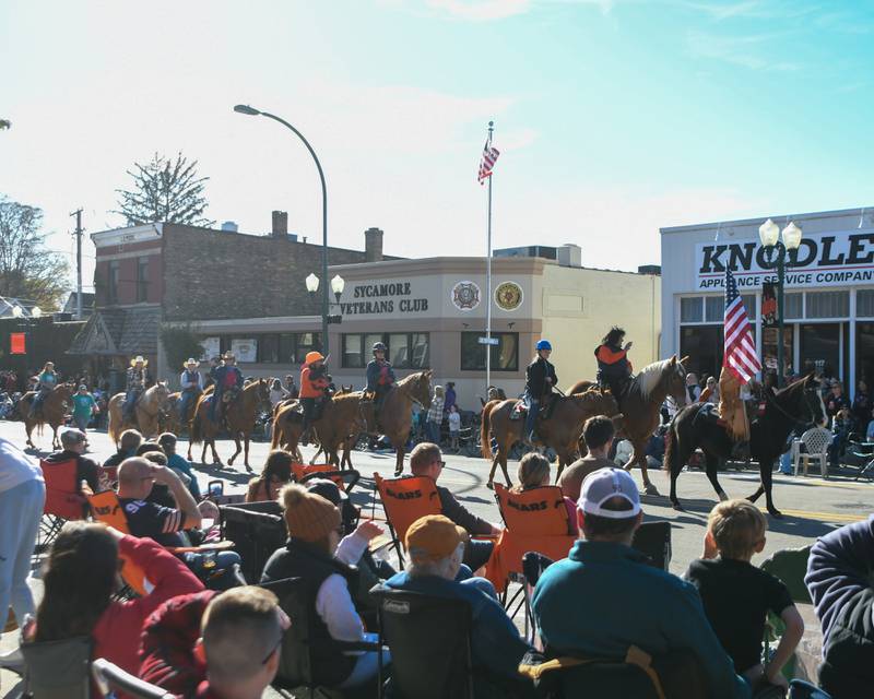 Horses were one of many entries during the Pumpkin Parade on Sunday Oct. 28, 2024, downtown at the 63rd annual Sycamore Pumpkin Festival.