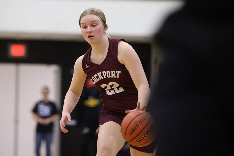 Lockport’s Elizabeth Sochacki works the ball against Lincoln-Way East in the Class 4A Lincoln-Way East Regional semifinal. Monday, Feb. 14, 2022, in Frankfort.