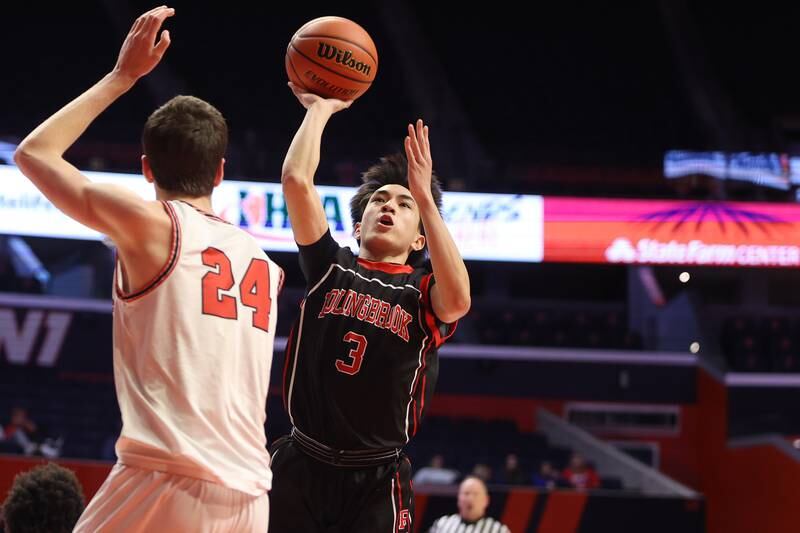 Bolingbrook’s Josh Aniceto puts up a shot against Barrington in the Class 4A 3rd place match at State Farm Center in Champaign. Friday, Mar. 11, 2022, in Champaign.