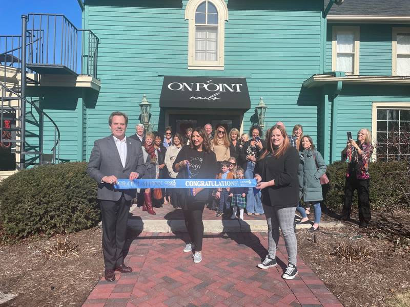 The Geneva Chamber of Commerce held a ribbon cutting for On Point Nails, 328 S. Third St., Suite 140, Geneva Feb. 9, 2024. Owner Hailey Conran cut the ribbon held by Geneva Mayor Kevin Burns and Brianna Conran surrounded by staff, Geneva Chamber staff, ambassadors and board members. More information about this business is availabe online at http://www.onpointnail.com.