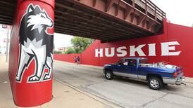 Photos: Work is underway on the new Huskie mural that welcomes visitors to NIU, DeKalb
