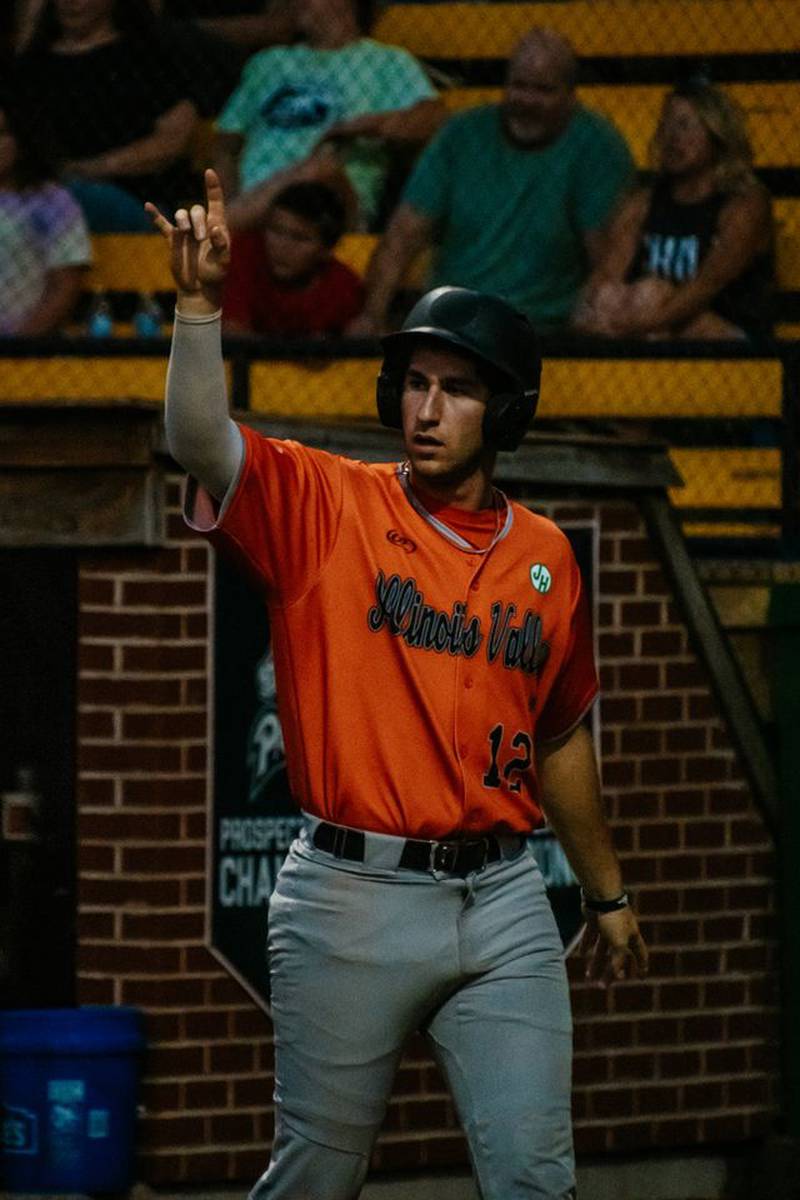 Ryan Niedzwiedz celebrates during the Illinois Valley Pistol Shrimp's 6-3 victory over the Chillicothe Paints on Saturday, July 13, 2024 in Chillicothe, Ohio.