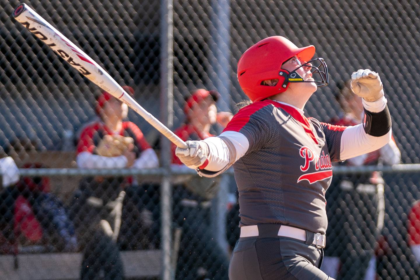 Ottawa’s McKenzie Oslanzi (17) hits her second homer of the game against Kaneland during a softball game at Kaneland High School on Wednesday, April 26, 2023.