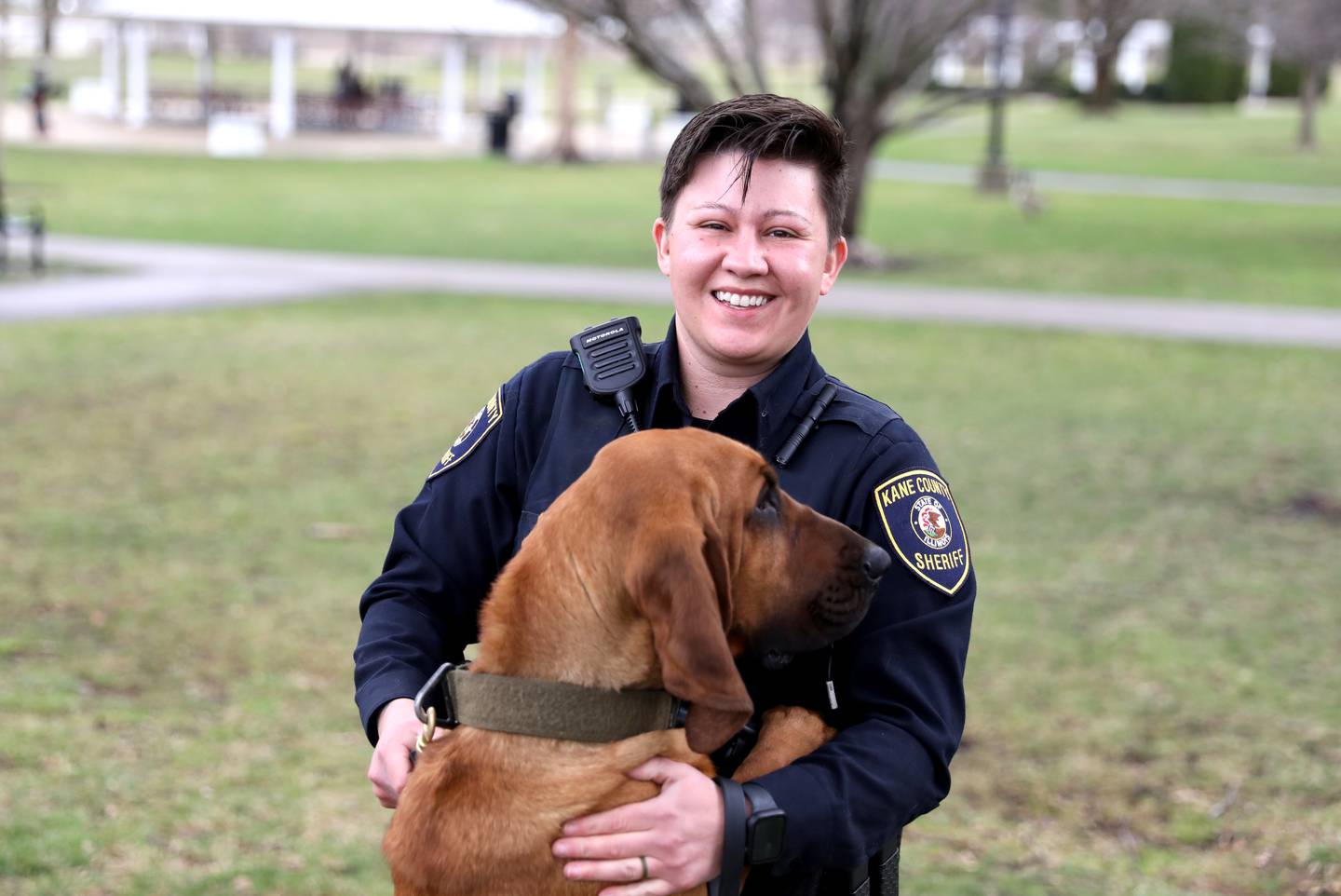 Kane County Sheriff Deputy Eden Latham works with her K-9 partner Maggie, a 2-year-old bloodhound.