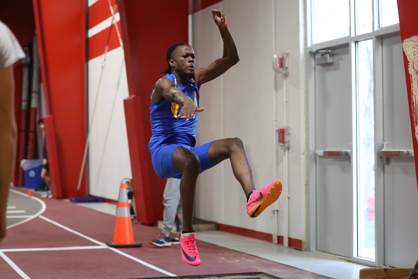 Joliet Central’s Jabreel Washington finished first in the long jump in the Southwest Prairie Conference Indoor Track and Field Meet earlier this month at Lewis University in Romeoville.