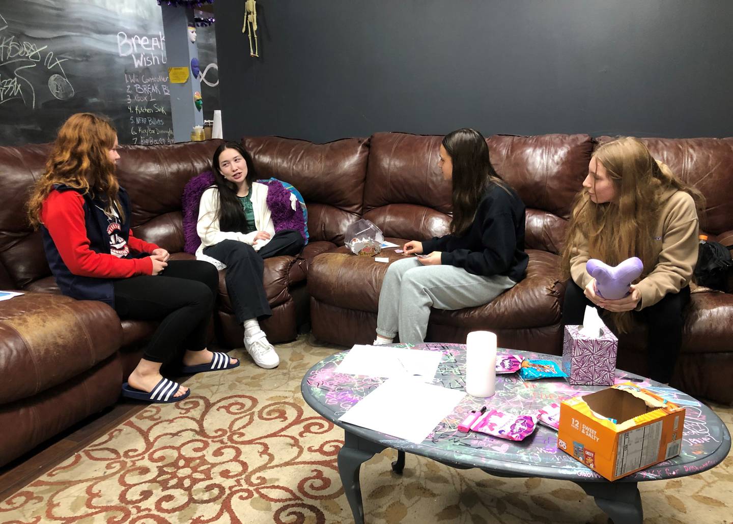 Participants at One Million Monarchs' Nov. 1, 2022 meeting at The Break Center in Crystal Lake; OMM holds monthly group therapy sessions for grieving teens and their families.