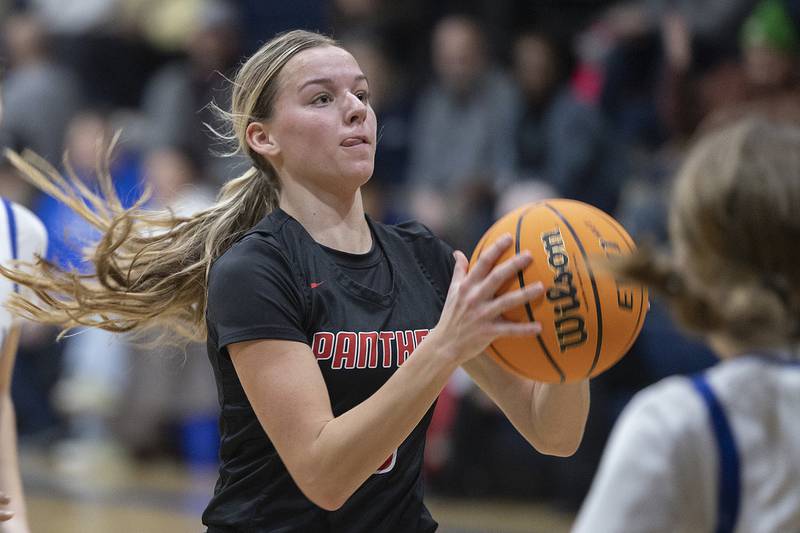 Erie-Prophetstown’s Aubrey Huisman puts up a shot against Newman Thursday, Dec. 12, 2024, at Newman High School.