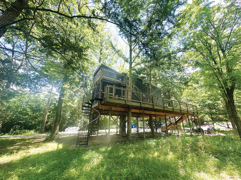 Guests can rent treehouses at a property nestled against the border of Starved Rock State Park. The Treehouses at Starved Rock have two treehouses as of July 2025, but owner Mike Ambrose plans to expand up to 25 treehouses.