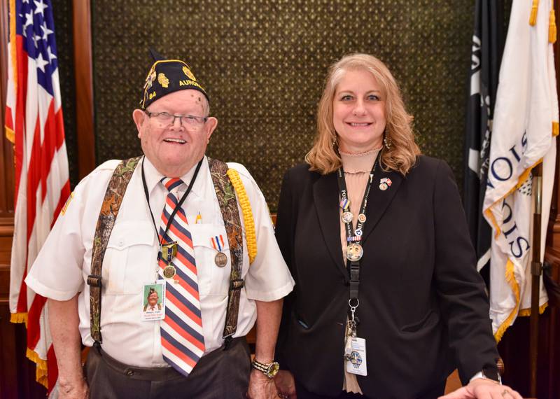 Pictured are Willard Fruits, Korean War Veteran, with Rep. Stephanie Kifowit, USMC Veteran.