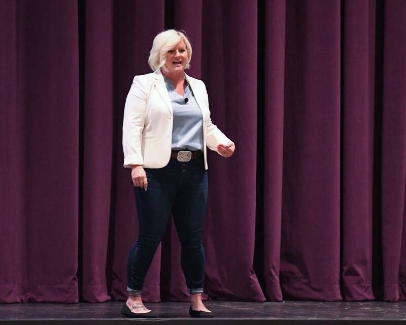 Executive Director, National Center for Science Education D. Amanda Townley give a keynote speach during The Climate of Hope Conference held at Downers Grove North High School on Friday March 1, 2024.