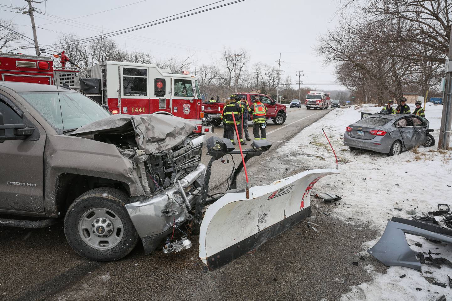 Three people were injured in a two vehicle crash Saturday, Jan. 15, 2022 at the intersection of Route 12 and Solon Road in Richmond.